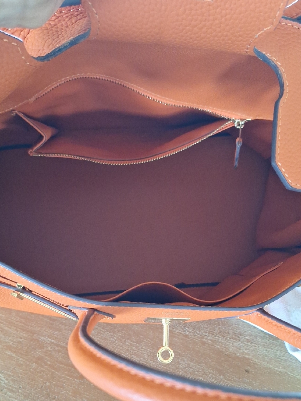 Orange Togo Leather Top-Handle Tote - Picture 6 of 7